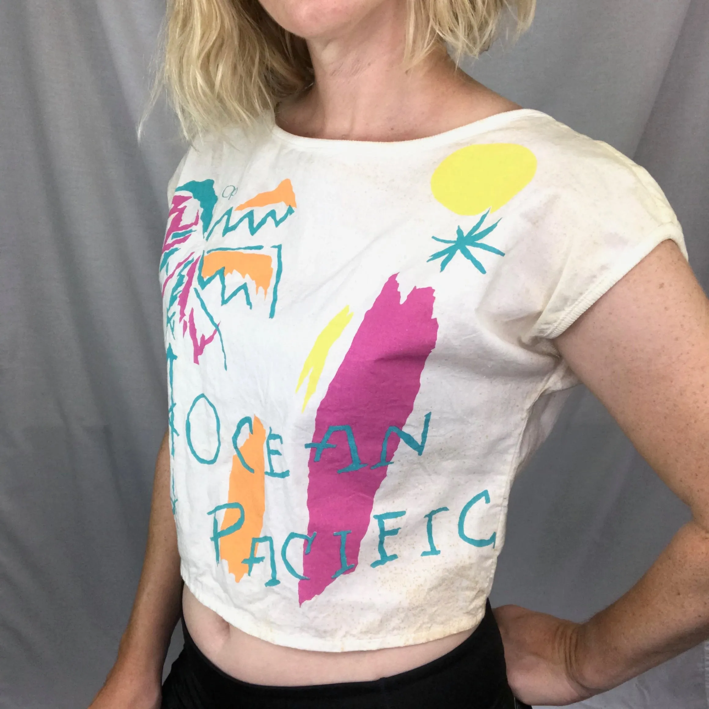 Vintage 1984 Ocean Pacific OP 1980s Surf Beach Skater Punk Crop Top T Shirt M