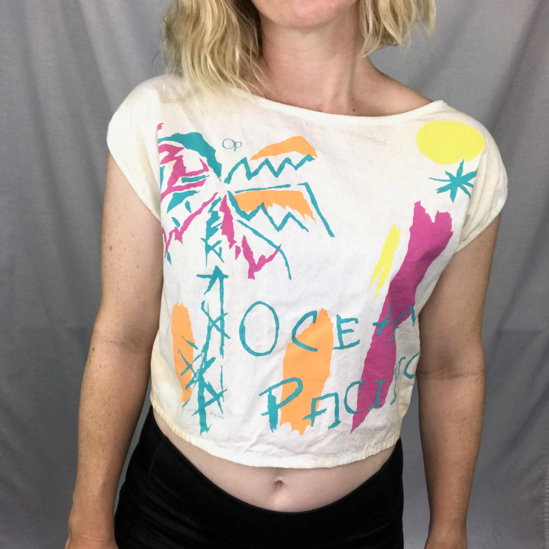 Vintage 1984 Ocean Pacific OP 1980s Surf Beach Skater Punk Crop Top T Shirt M