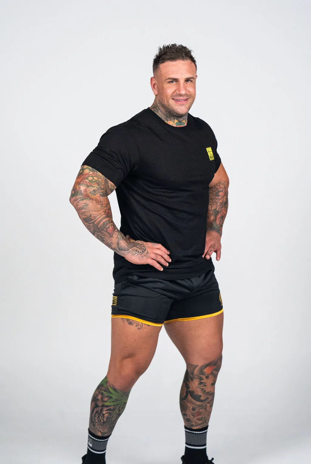 WARRIOR | Men's Gym Quad Fit Shorts | Black & Gold