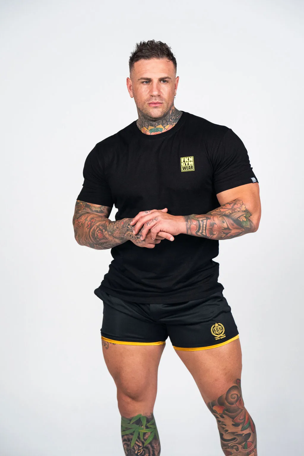 WARRIOR | Men's Gym Quad Fit Shorts | Black & Gold