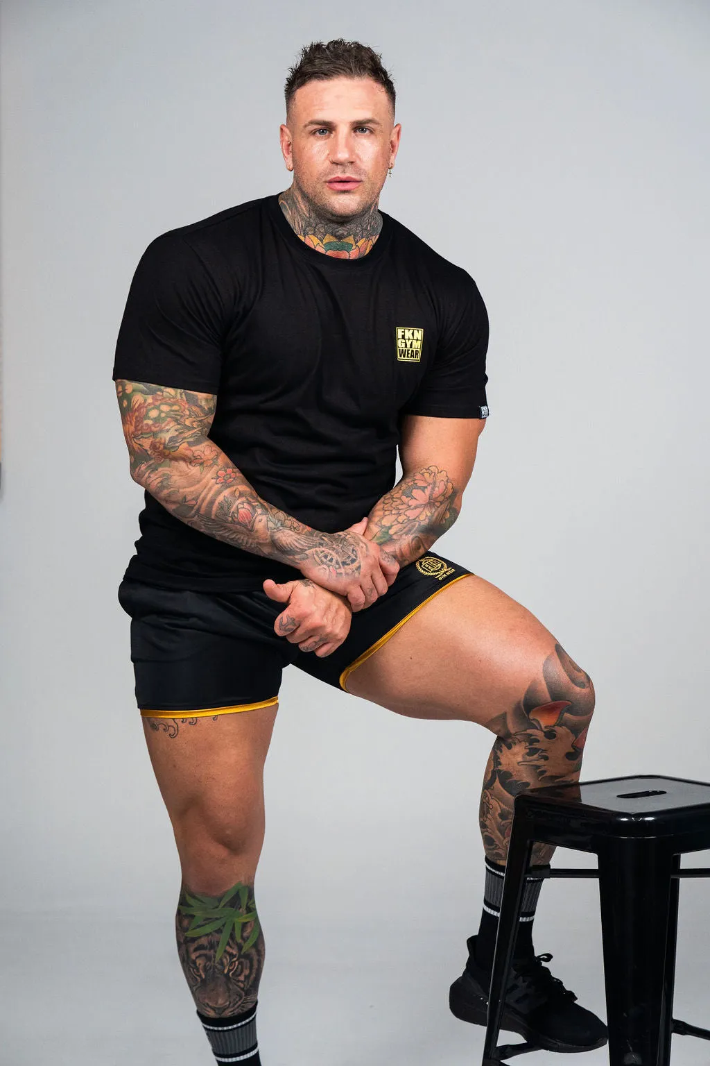 WARRIOR | Men's Gym Quad Fit Shorts | Black & Gold