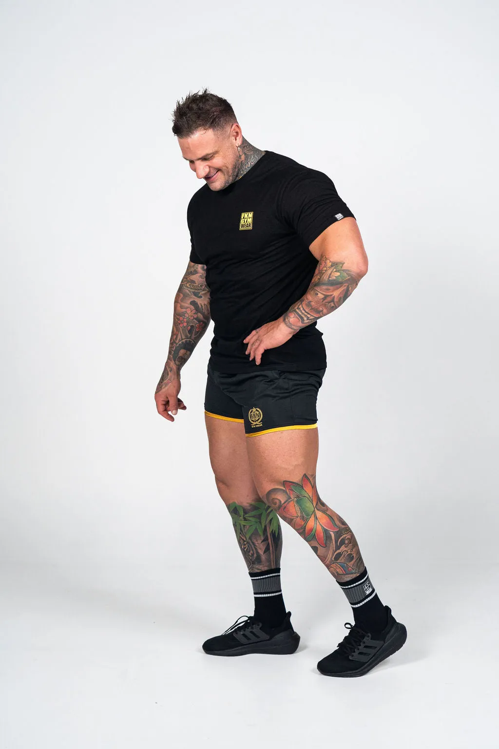 WARRIOR | Men's Gym Quad Fit Shorts | Black & Gold