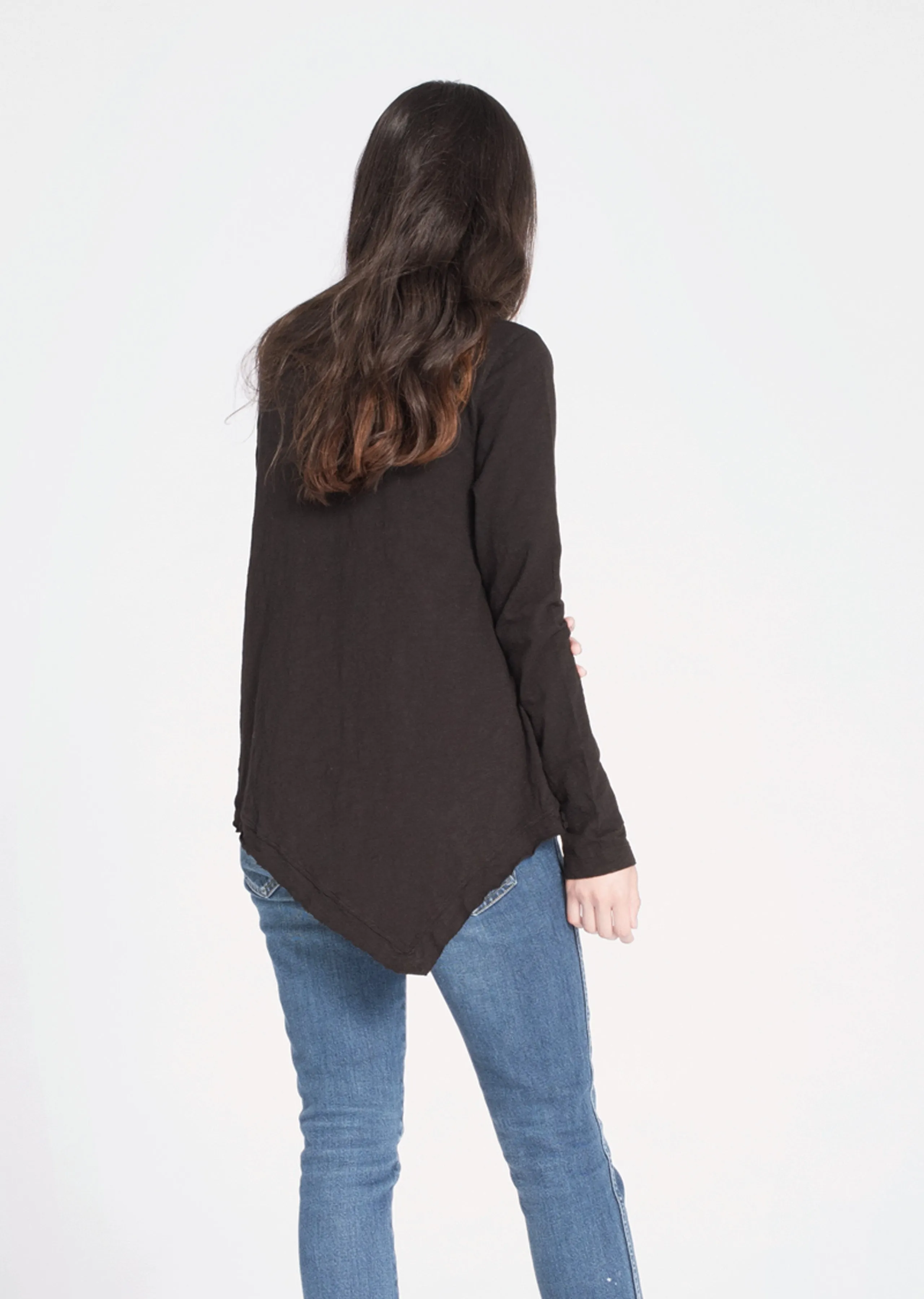 WILT - Slant Hem Tunic Crew Long Sleeve Black