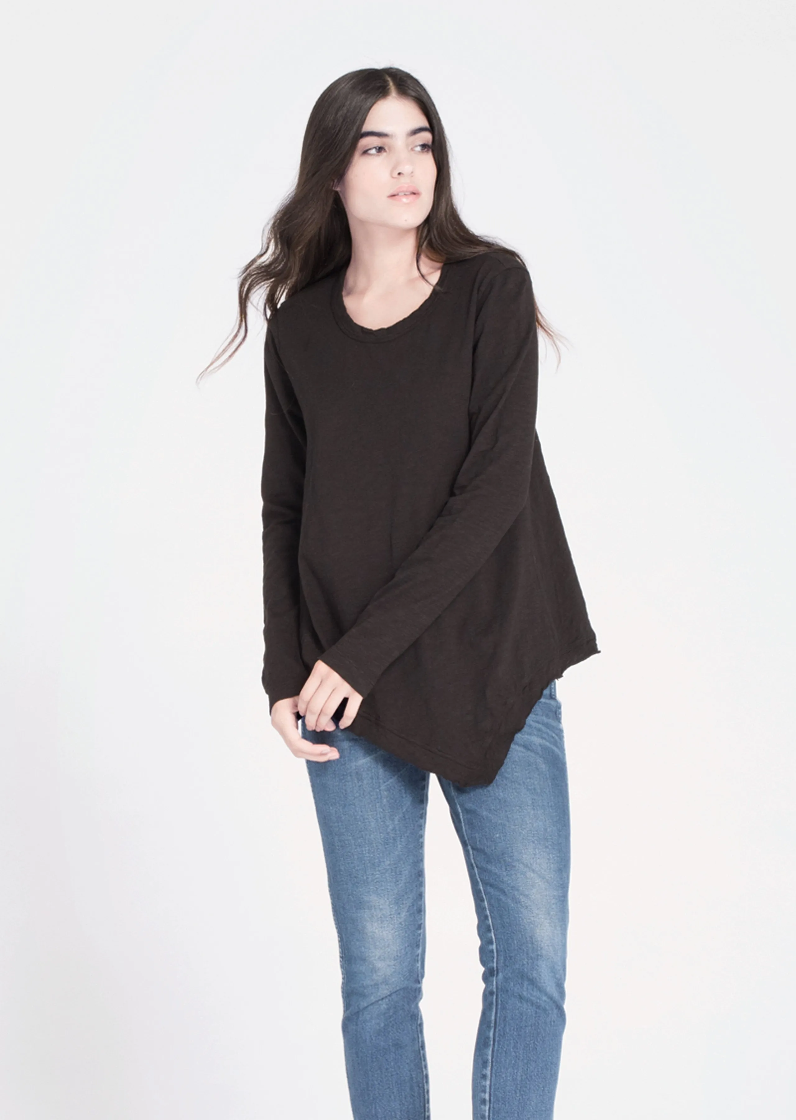 WILT - Slant Hem Tunic Crew Long Sleeve Black