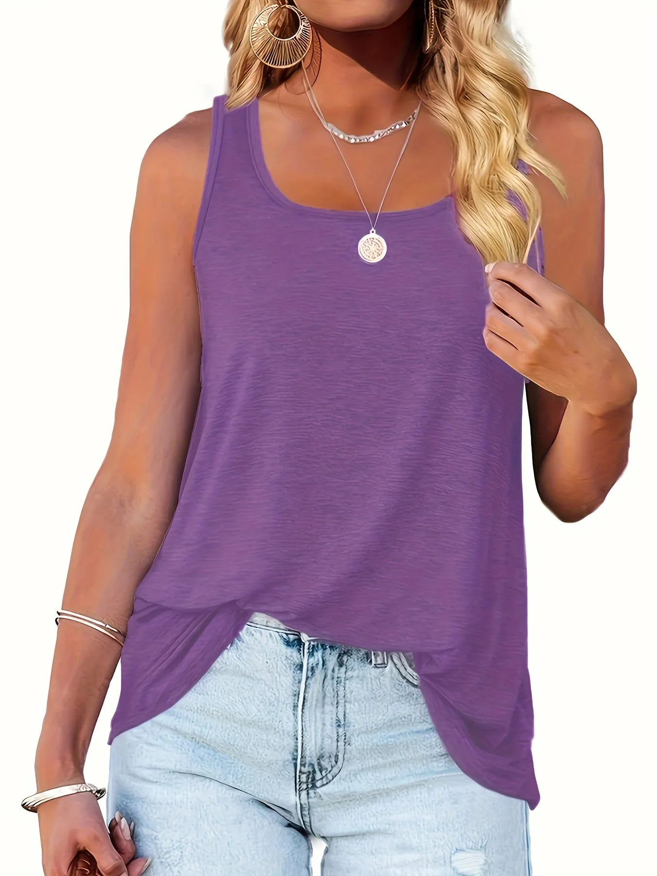 Womens Plus Size Solid Square Neck Tank Top for Summer