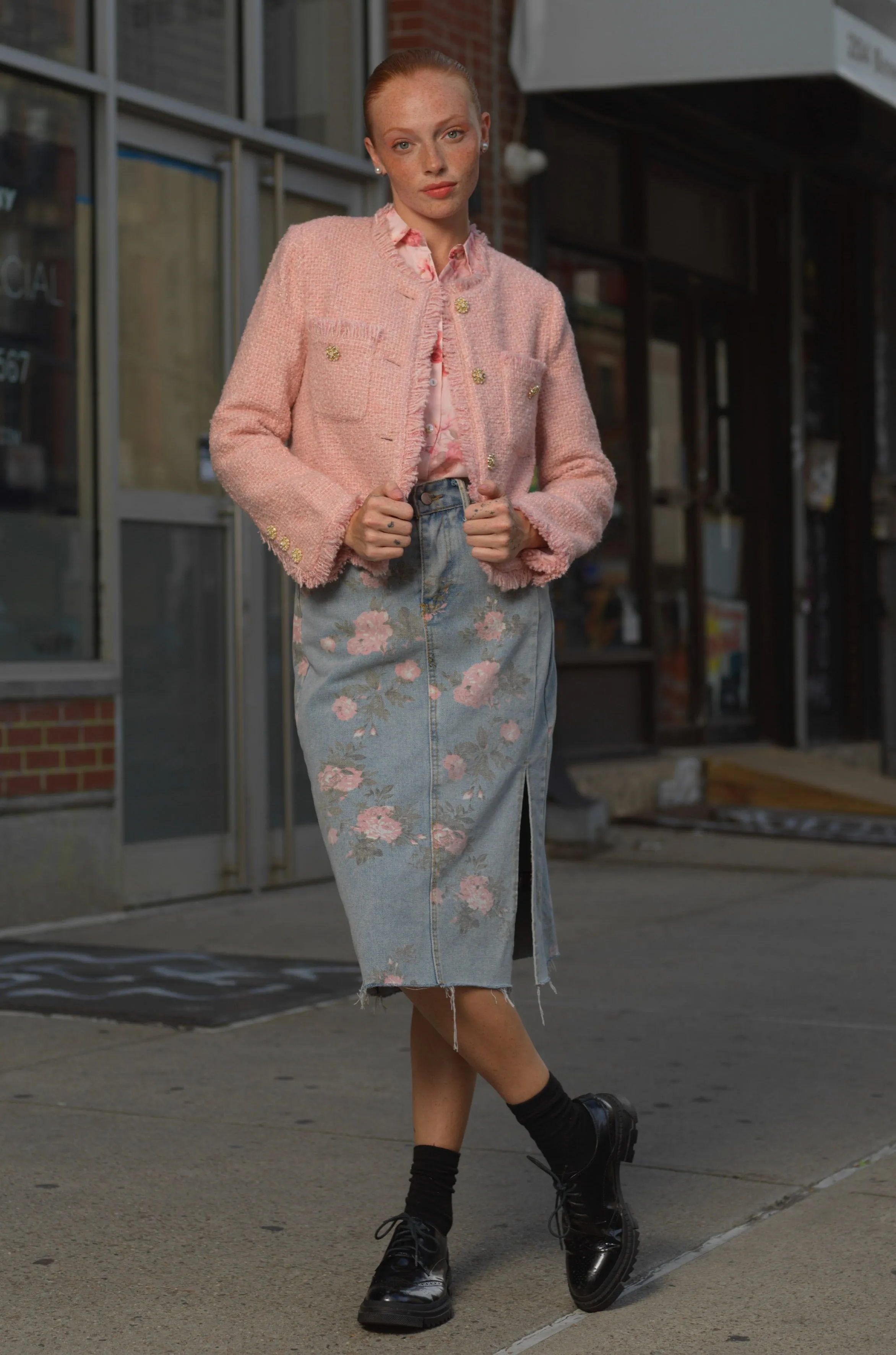 Wool Pink Tweed Cropped Blazer